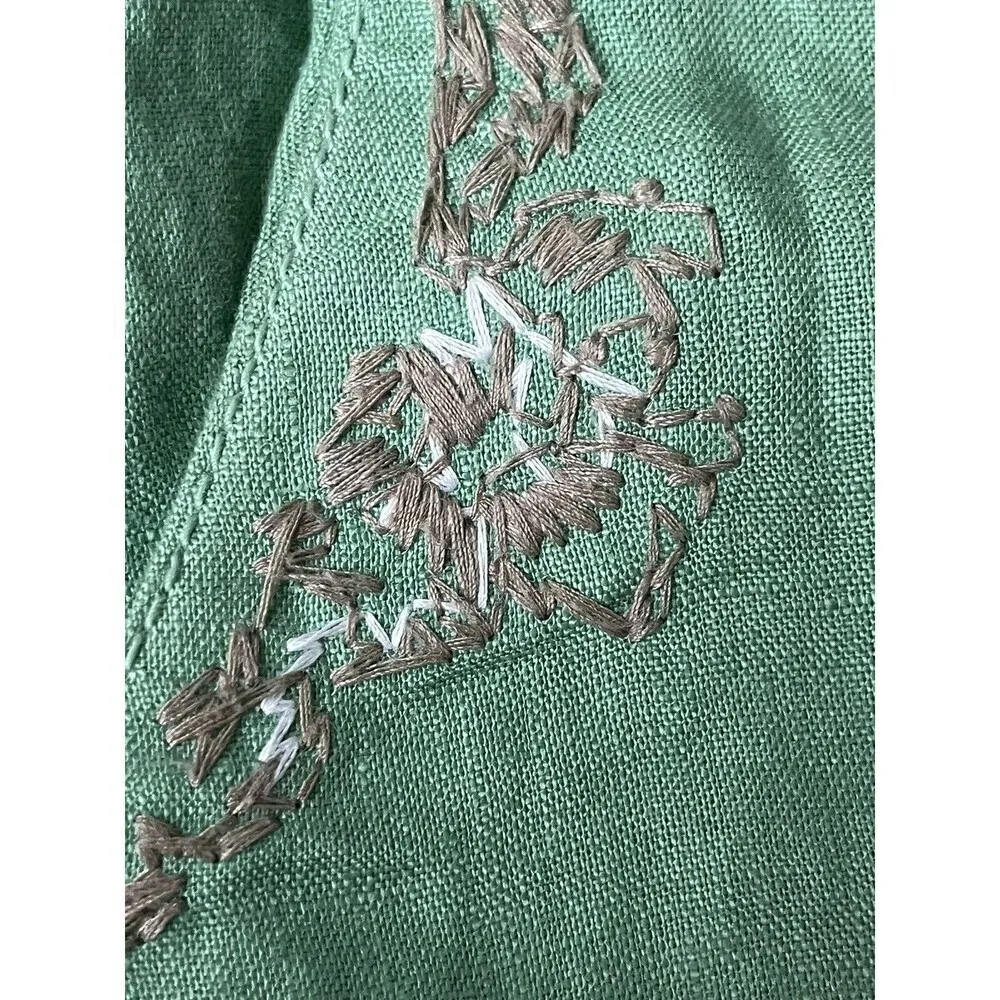 gianni bini Green Linen Embroidered Midnrise Wide Leg Cropped Pant Green 10 - Image 8