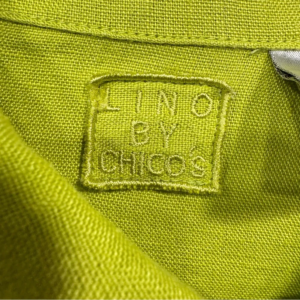 Lino by Chico’s Lime Green 100% Linen Button Front Long Sleeve Tunic 1/Medium - Image 4