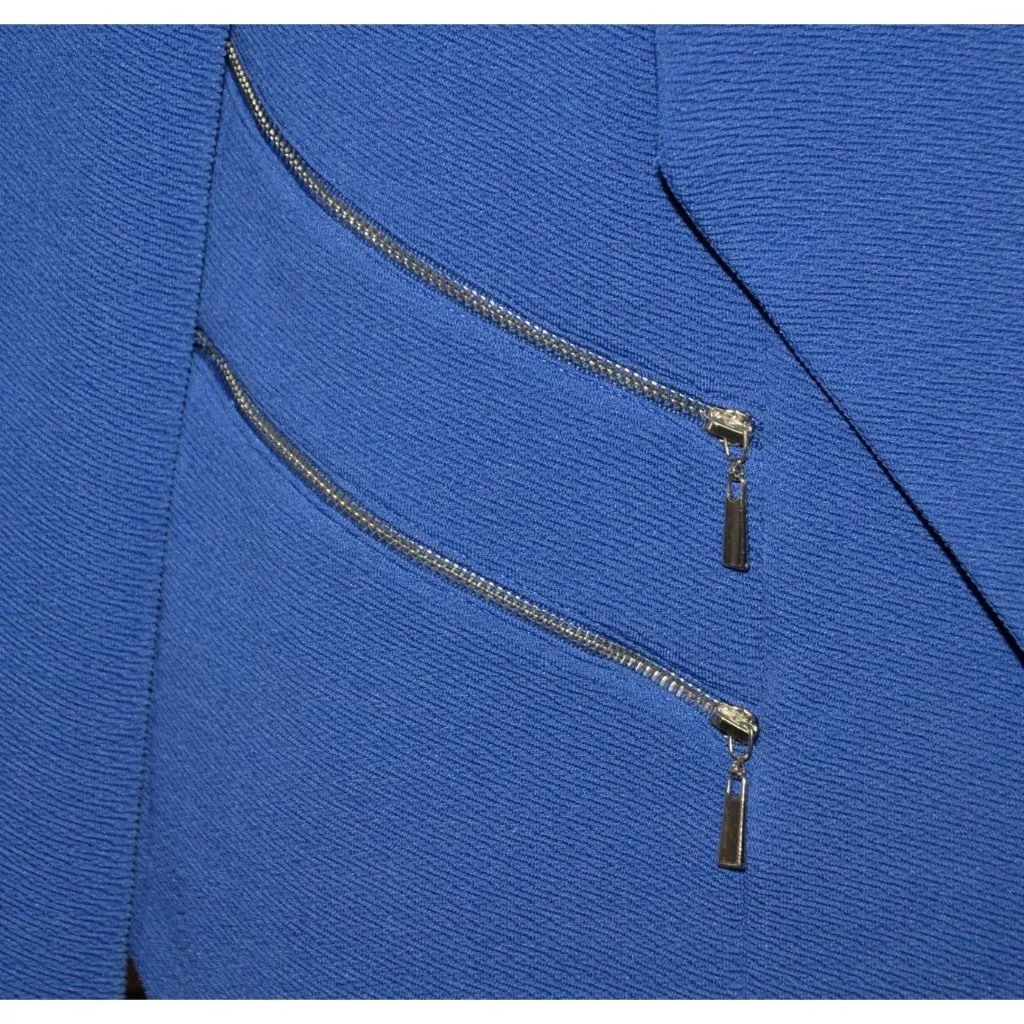 Roman Ladies Blue Open Front Blazer Jacket Size 18 Zipper Pockets Career Office - Image 4