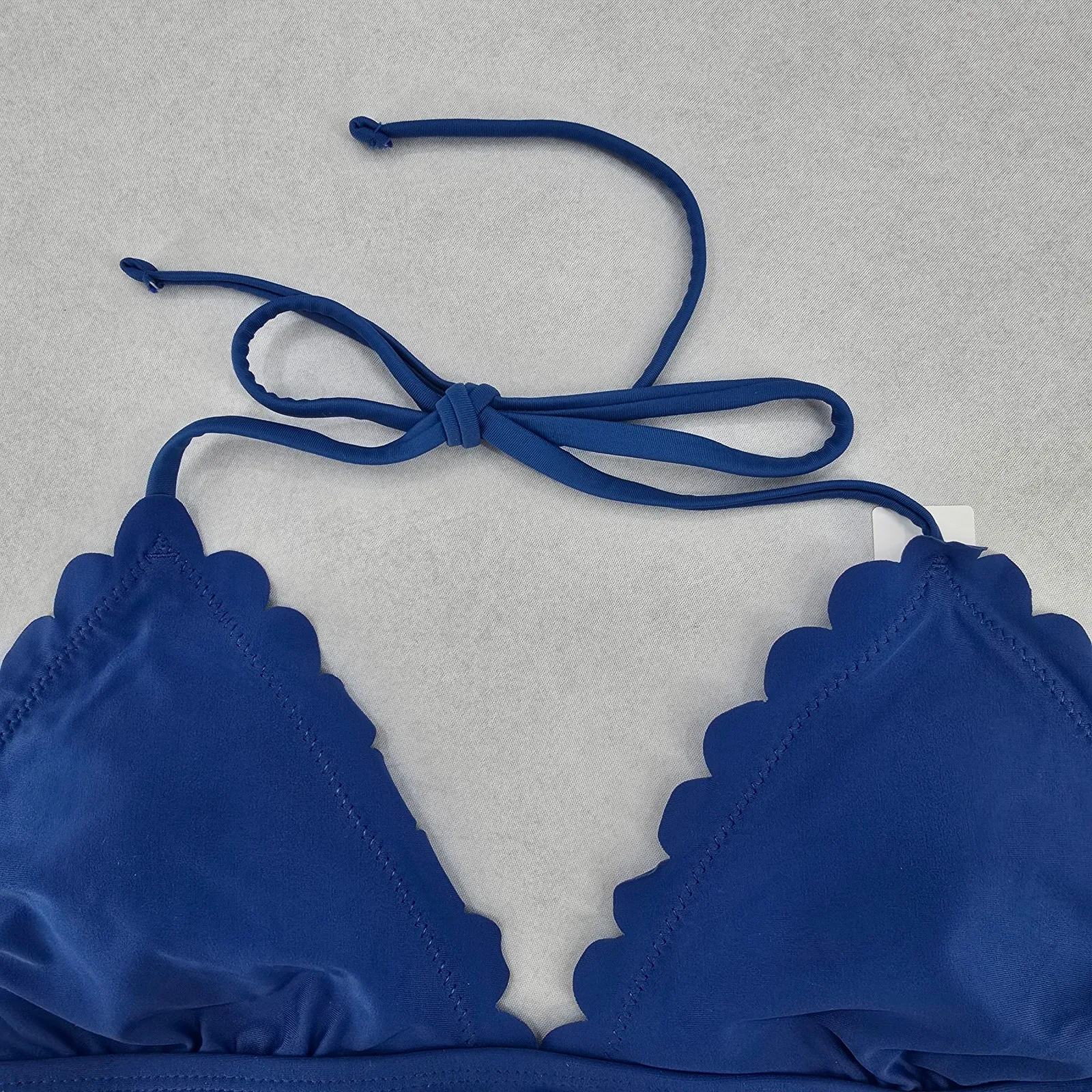 Shekini Blue Scallop Halter Tie Padded Swim Sports Bra Beach Bikini Top M Medium - Image 5