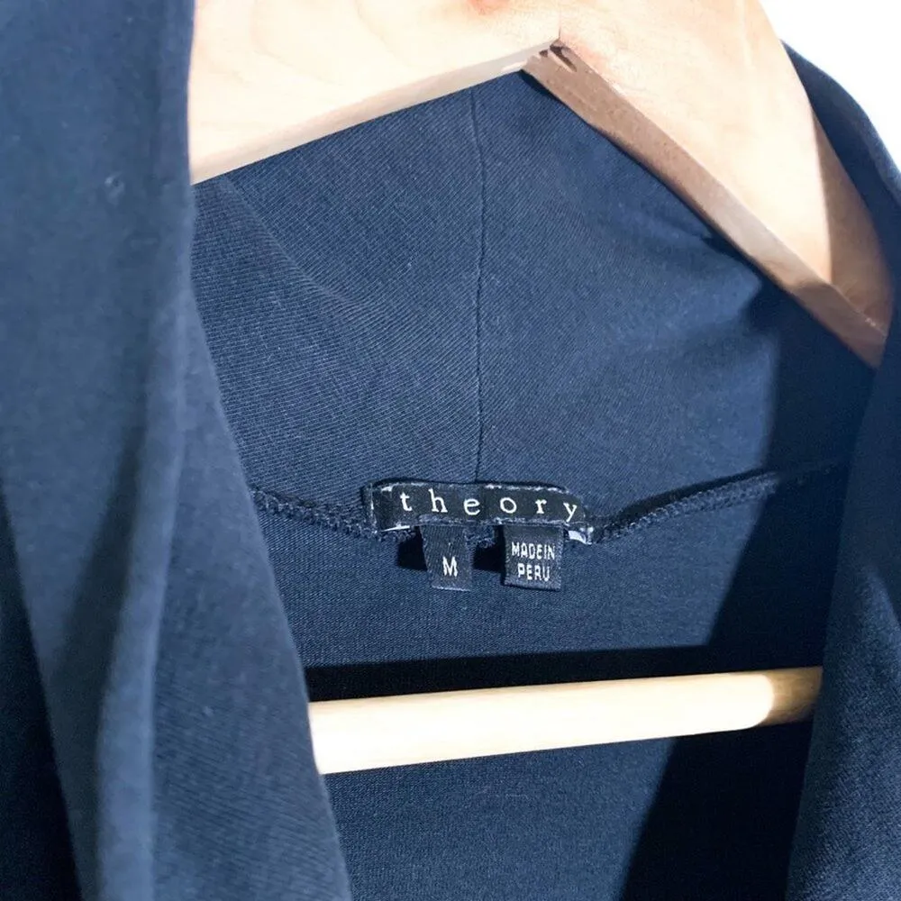 Theory Cowl Neck Short Sleeve Top Solid Black Cotton Spandex Blend Medium - Image 5