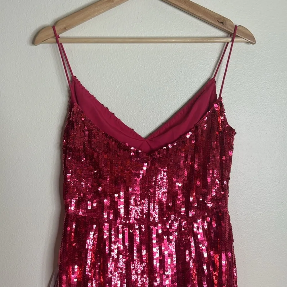 Mac Duggal SPAGHETTI STRAP V-NECK SLIP GOWN in lipstick sequins dress size 6 - Image 9