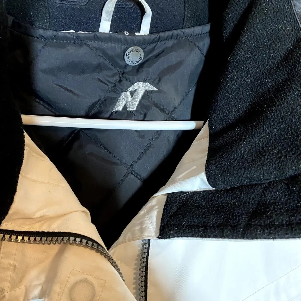 Nordica Ski Snow Jacket 100% Nylon High Neck Full Zipper White Black Gray 8 - Image 3