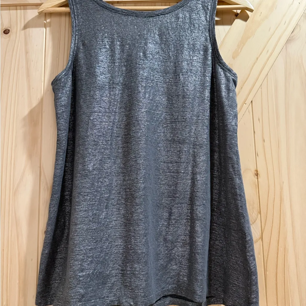 Eileen Fisher - Ash, Organic Linen Shimmer Silver-Tone Long Tank Top - Image 6