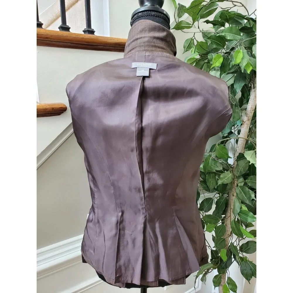 Ann Taylor Women's Brown Wool Long Sleeve Single Breasted Fitted Blazer Size 10P - Image 7