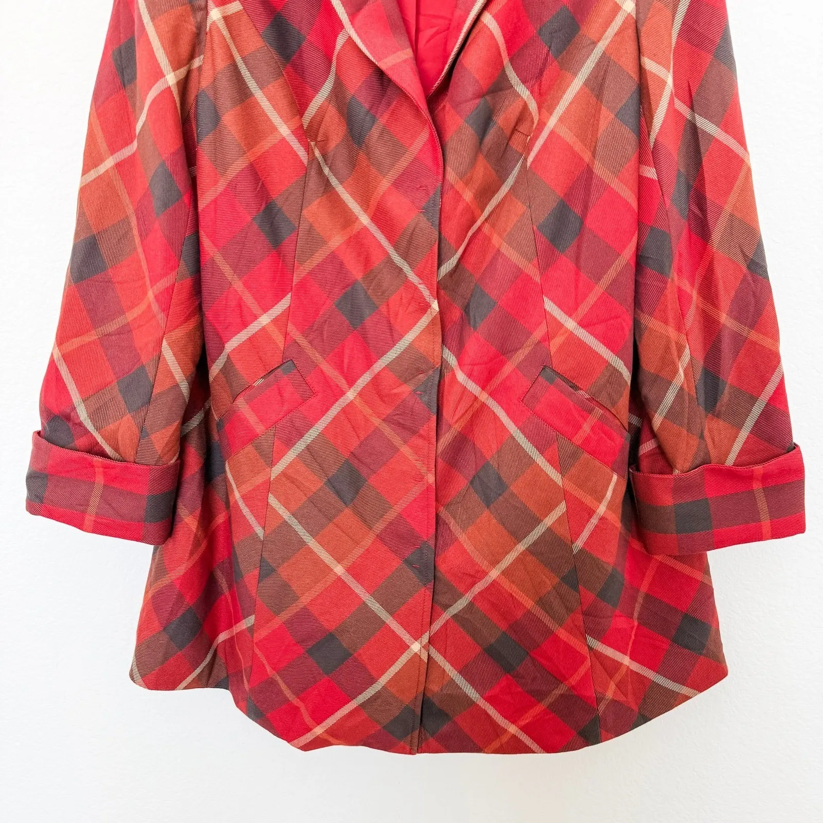 Lane Bryant Womens Coat Size 20 Red Plaid Jacket Academia Fall Preppy Retro‎ - Image 3