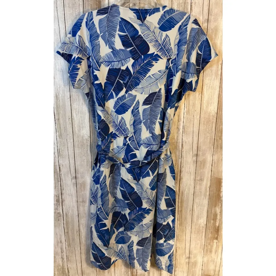 Lands' End Blue Leaf Print Tie Waist Dress - Medium - Image 7