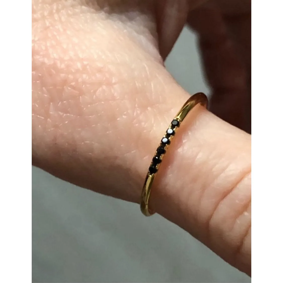 NEW Dainty 14k Gold Plated S925 Ring Black Melee‎ Stackable Minimalist Band Sz 8 - Image 7