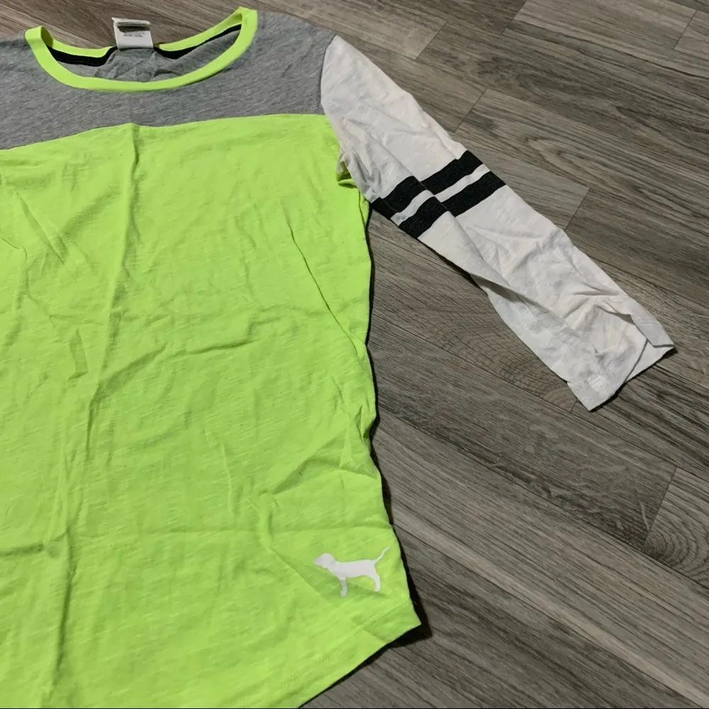 PINK Victoria’s Secret Neon Green 3/4 long sleeve Shirt; XS - Image 2