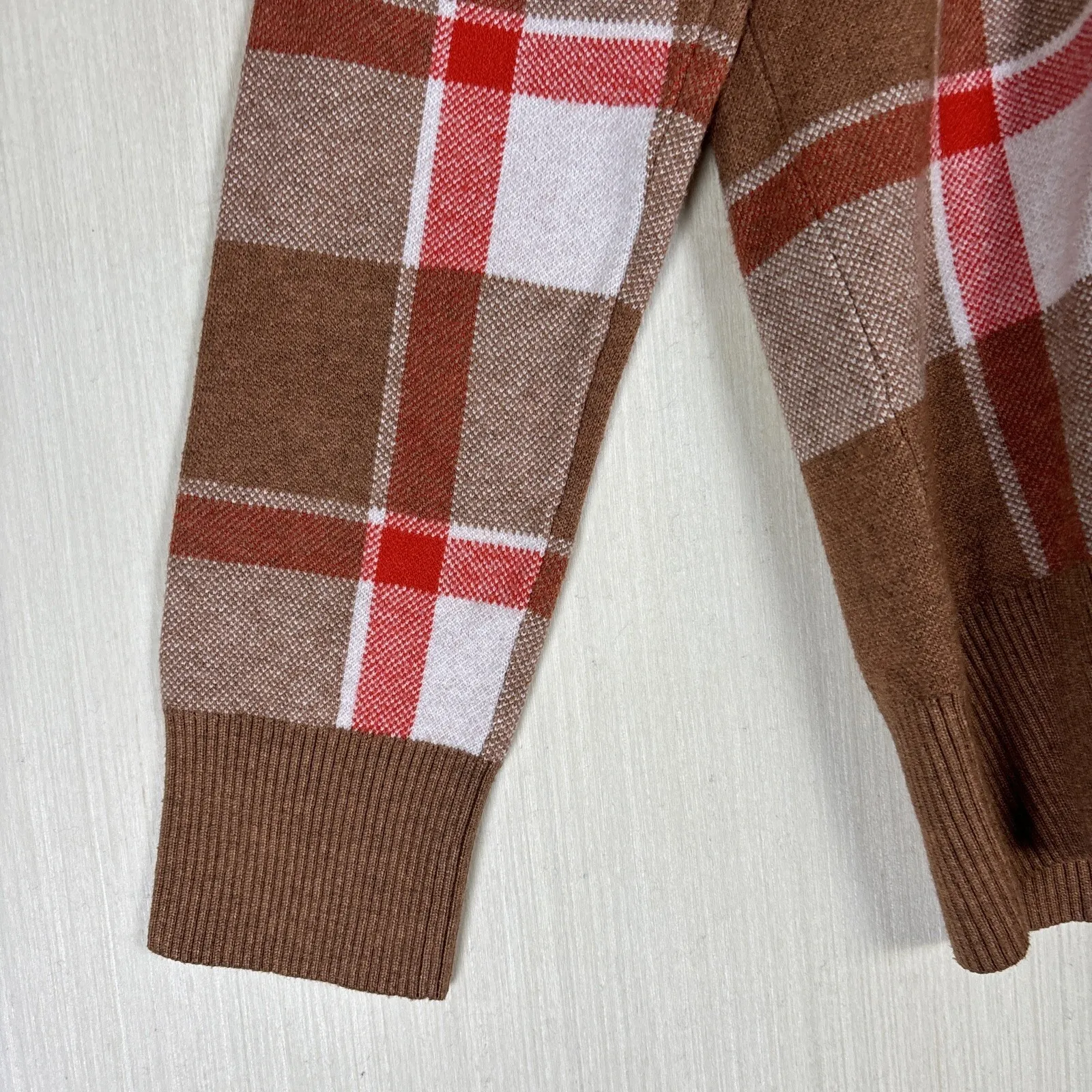 Tahari Womens Sweater Sz S Plaid Turtle Neck Brown Red Harvest Fall Winter Top - Image 5