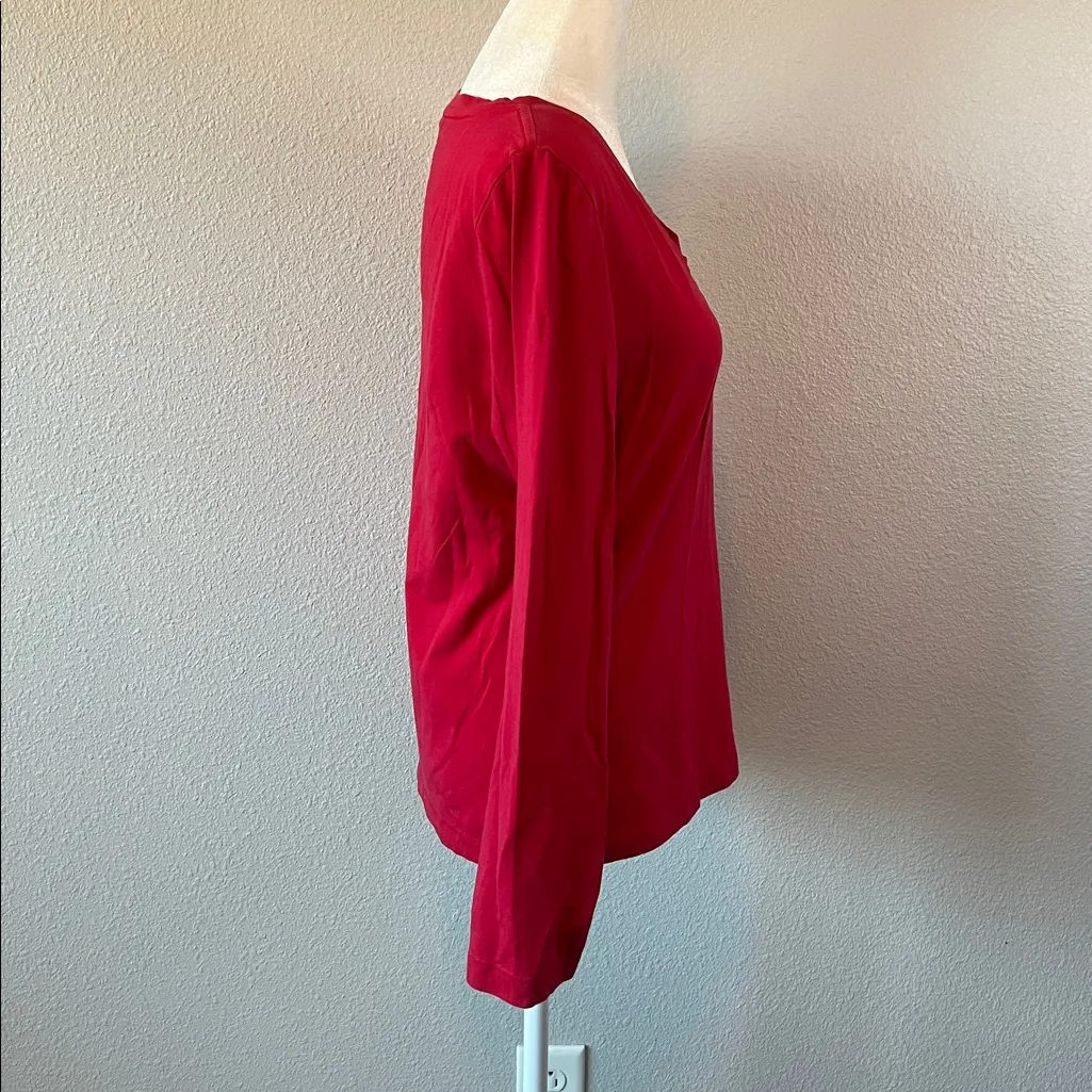 Nautica VNeck Long Sleeve TShirt Red Size Large - Image 3