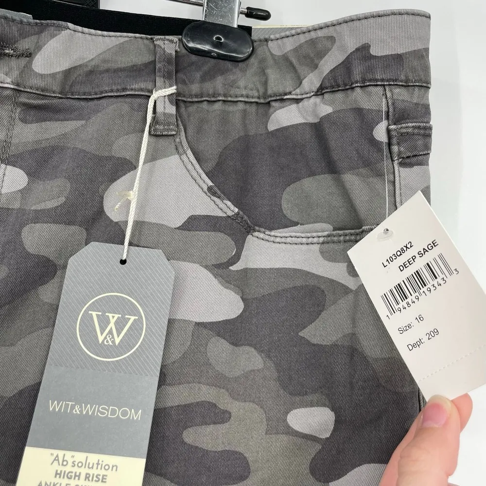 Wit & Wisdom 'Ab' Solution Camo High Waist Ankle Skinny Pants Deep Sage Size 16 - Image 4