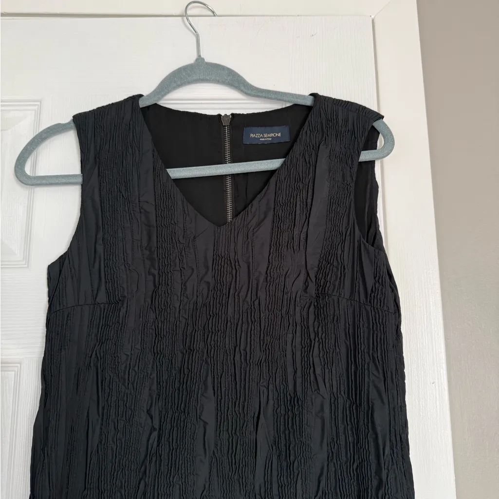 Piazza Sempione Made in Italy Textured Black Midi Sleeveless Dress EU38 (US10) - Image 2
