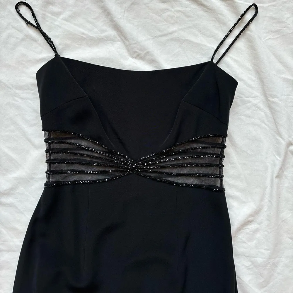 Vintage Black long dress with mesh panels and beaded sequin bead outline - Image 4