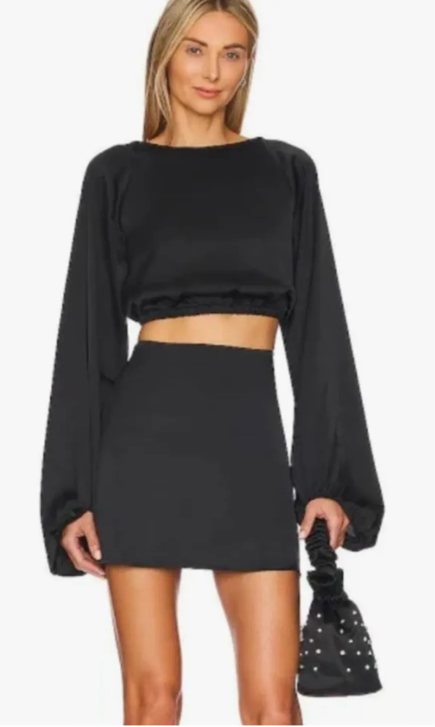 WeWoreWhat Long Sleeve Billow Backless crisscross Black Top Size Med NWT - Image 1