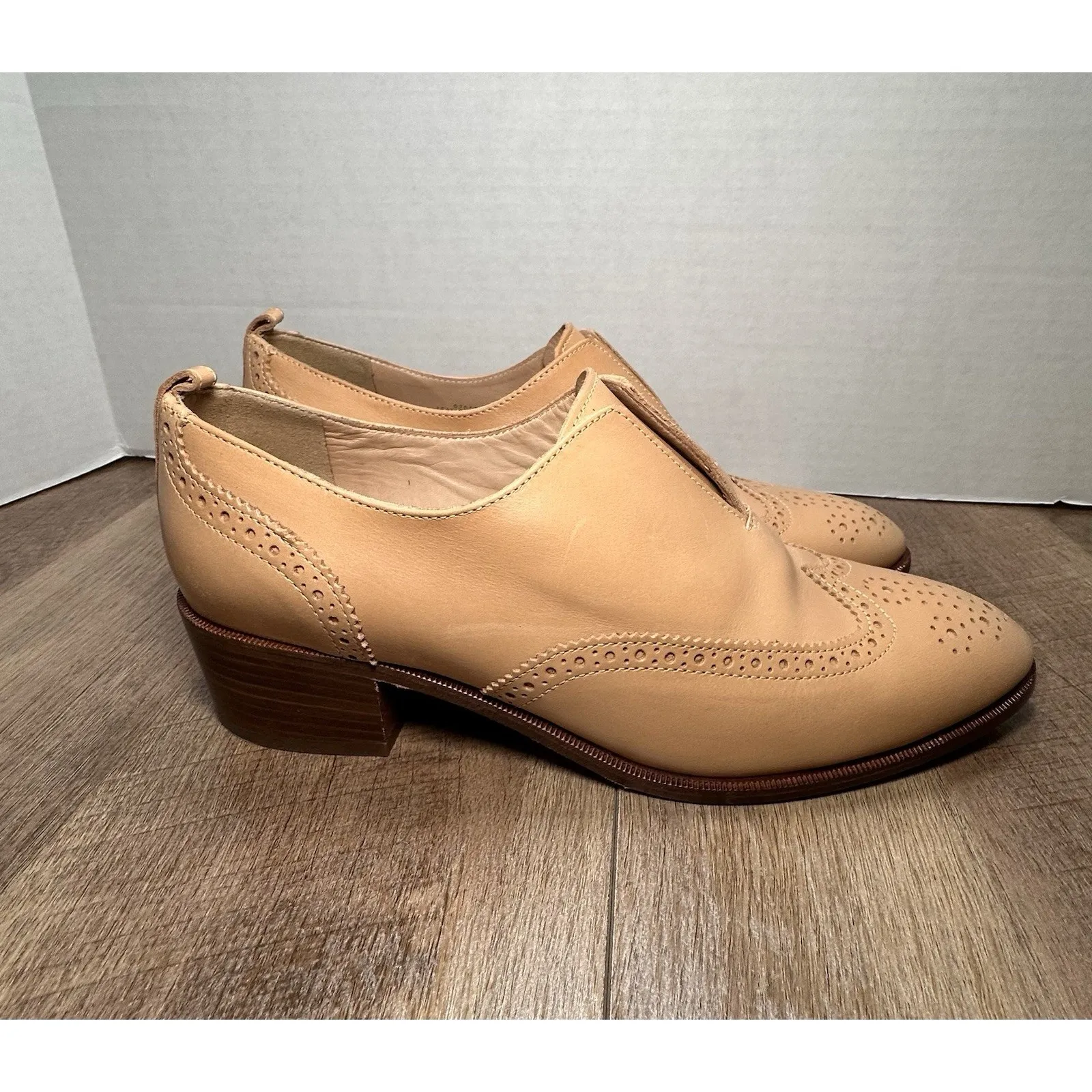 J.Crew Slip On Leather Oxfords Leather Sz 9‎ Shoes Toasted Wheat Made In Italy - Image 6