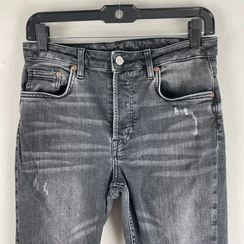 & Denim Skinny Ankle High Waist Jeans Women Size 30 Button fly Black Raw Hem - Image 2