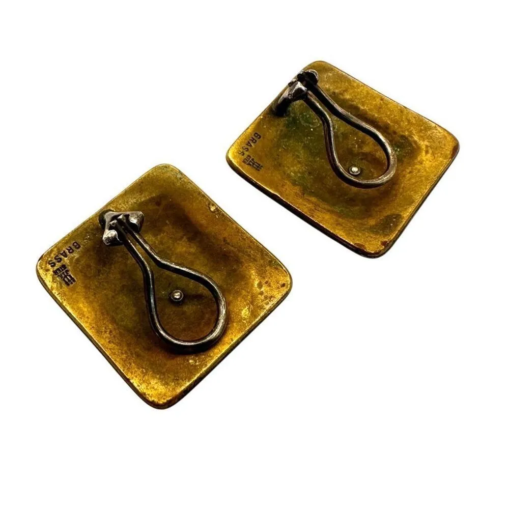 Rare-Collectable Retired James Avery Sterling Silver Brass Square Earrings - Image 5