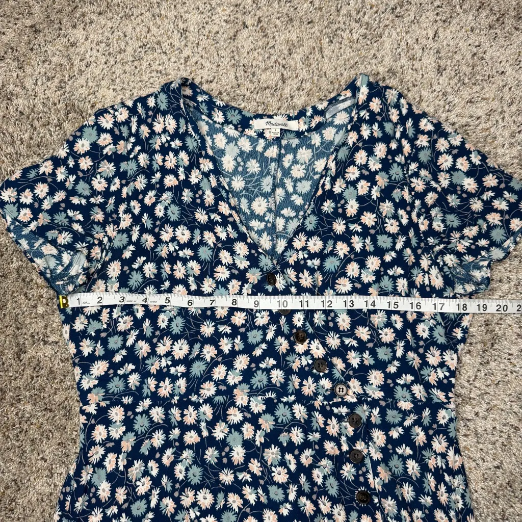 Madewell Button Wrap V-Neck Mini Dress in French Floral Blue Multicolor 8 L1916 - Image 9