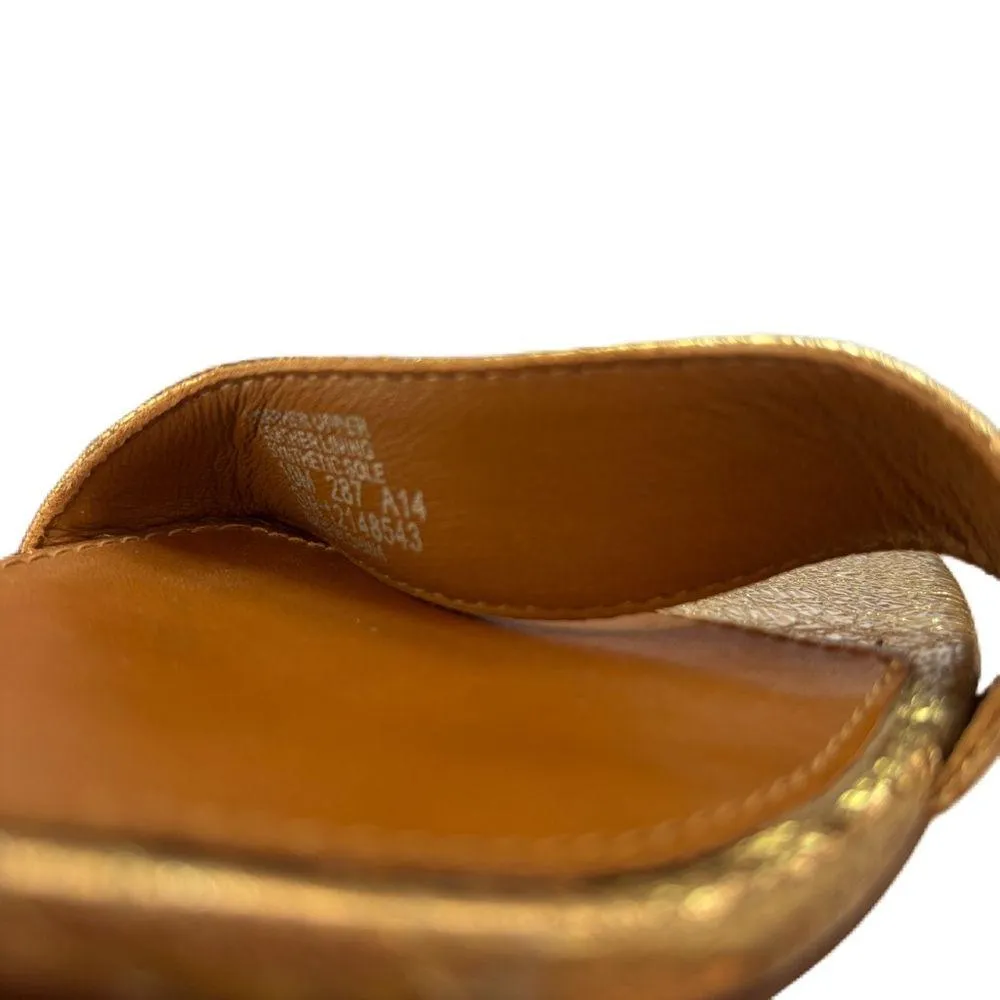 Tory Burch Gold Savannah Wedge Sandal Logo Wedges Heels Size 10 Crackle Metallic - Image 11