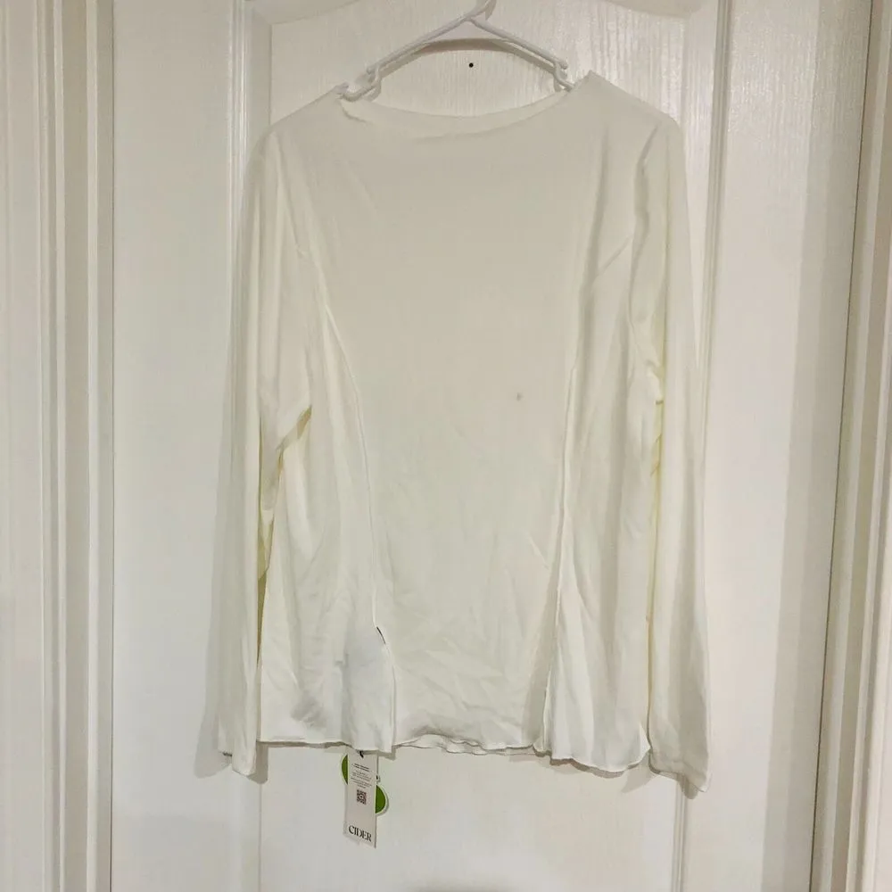 Cider Round Neckline Solid Long Sleeve Tee Women's Top White Size‎ 1XL NWT - Image 2