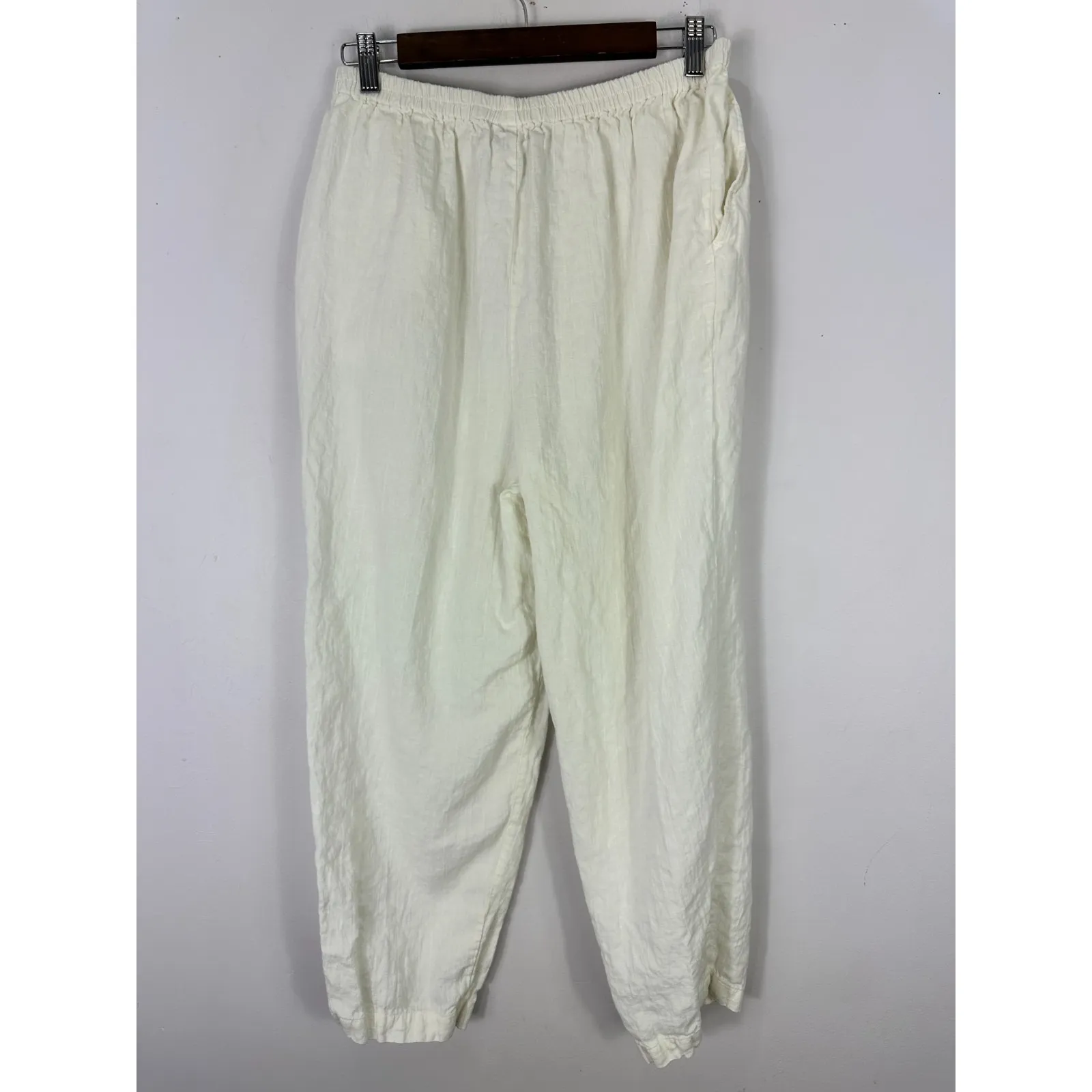 Eileen Fisher Pull On Linen Pants Women Large Ivory Lagenlook Minimalist Luxury - Image 6