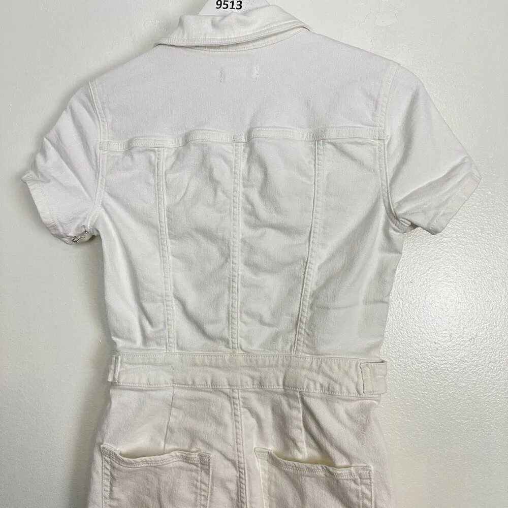 GOOD AMERICAN Fit for Success Denim Utility Dress Denim in Wash White Size Small - Image 9