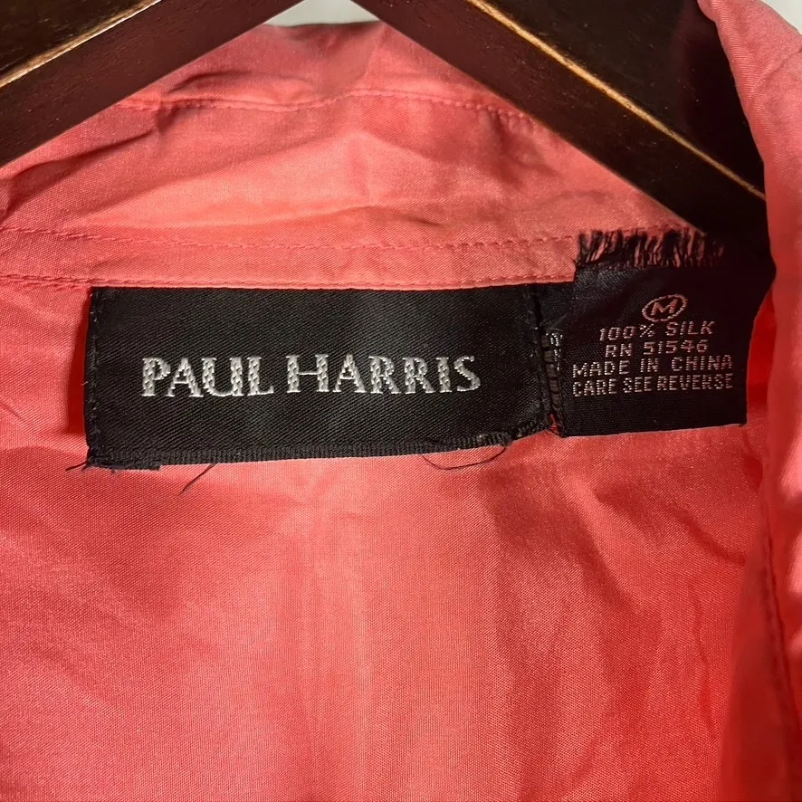 Paul Harris Silk Shirt Women's M Coral Button‎ Up Short Sleeve Pockets Pink Size M - Image 2
