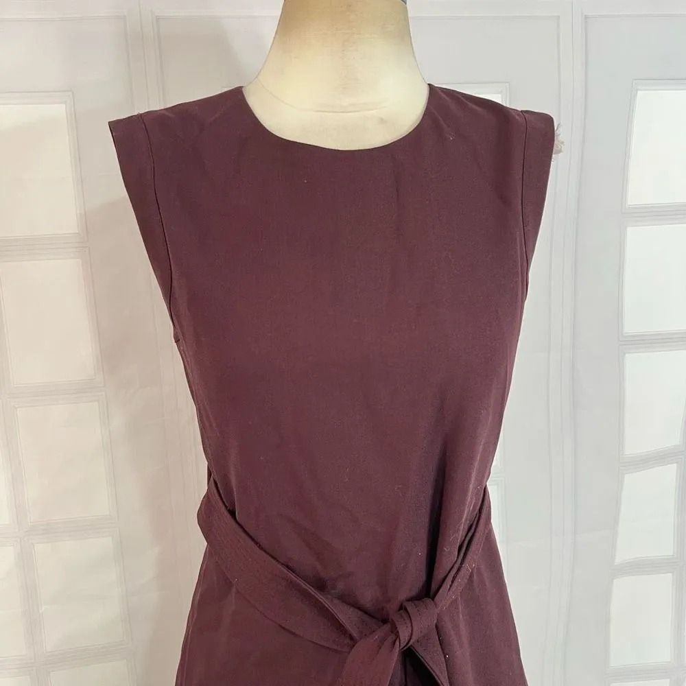 J. Crew Women's Sleeveless Belted Burgundy Sheath Wool Mini Dress Size 2 - Image 2