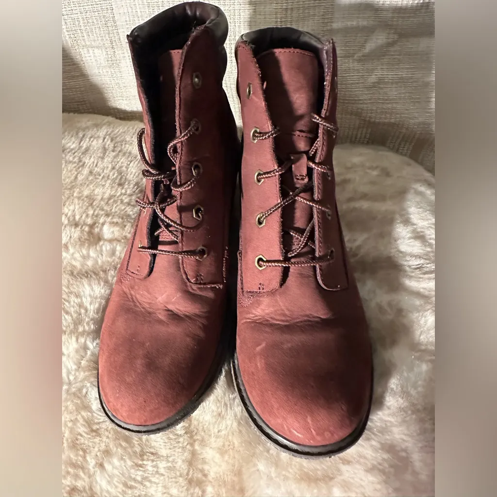 Timberland 6” Amston Wedge Ankle Boots- Dark Port Burgundy Nubuck/Black Q39 - Image 2