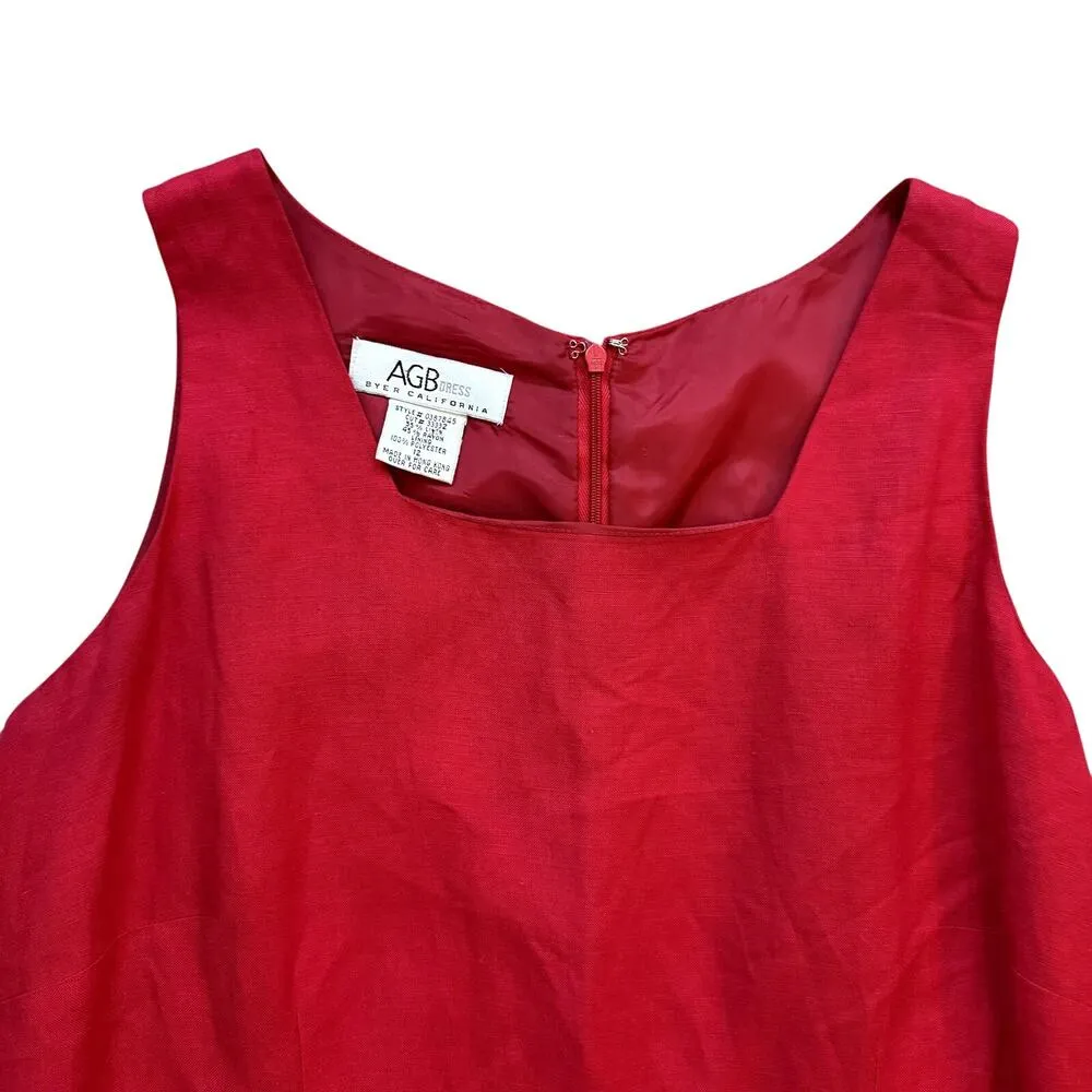 AGB Byer California 90s Y2K Linen Blend Embroidered Red Dress Size 12 - Image 4