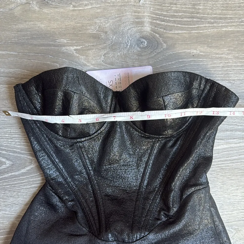 NEW HOUSE OF CB Eevie Strapless Corset Metallic Glitter Black Dress XS - Image 8