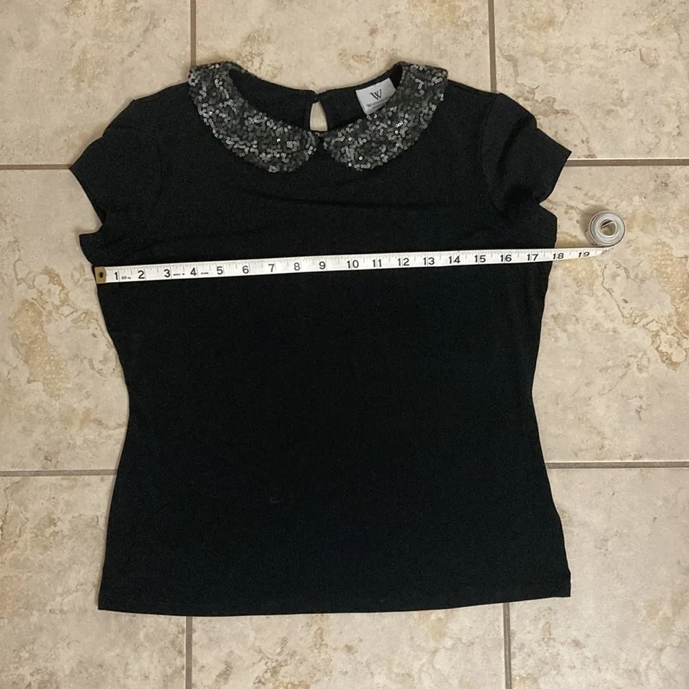 Worthington Black Sequin Peter Pan Collar Petite Top - Image 7