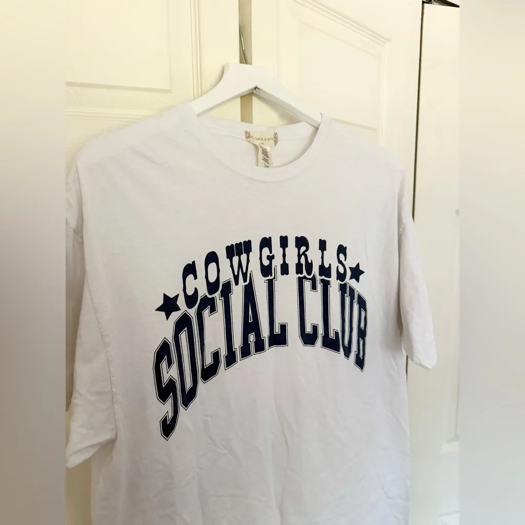 Altar'd State Cowgirls Social Club Oversized White Tee T-Shirt Size L/XL - Image 3