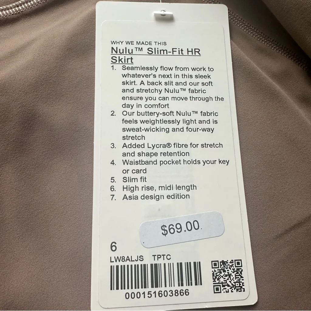 Lululemon Slim Fit High Rise Midi Skirt Nulu Taupe Size 6 NWT - Image 5