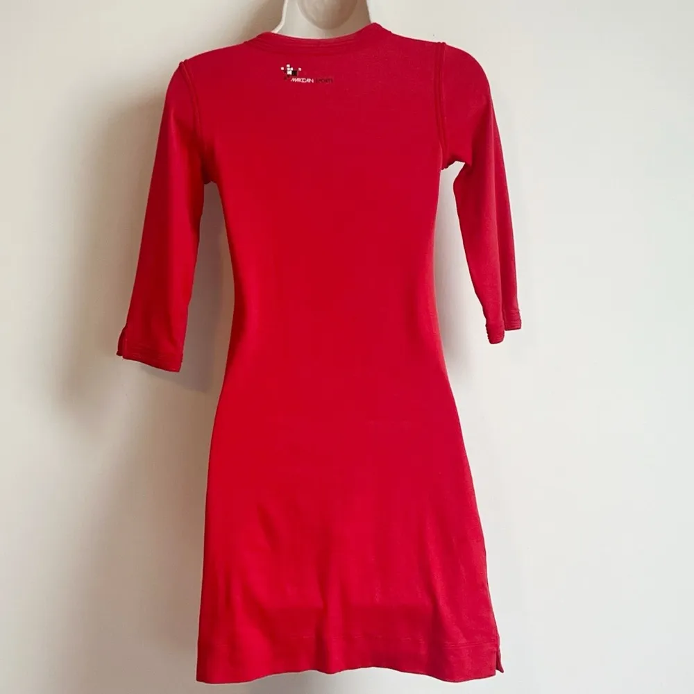Marc Cain Sports 3/4 Sleeve Full Zip Front Cotton Mini Dress Red Small Pockets - Image 3
