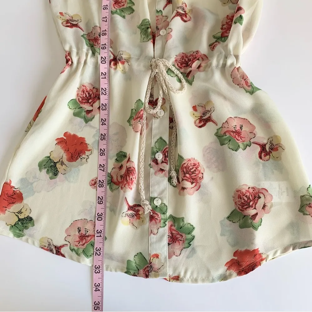 Miss Me Y2K Cream Floral Lightweight Boho Summer Tunic Blouse Top Small - Image 10