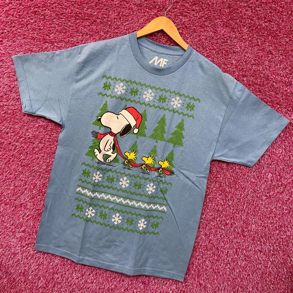 Santa Snoopy & Woodstocks Christmas Peanuts Holiday Tee L - Image 3