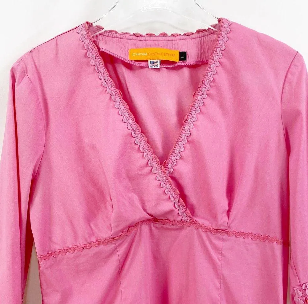 CYNTHIA STEFFE Pink V-Neck 3/4 Sleeve Blouse - Image 3