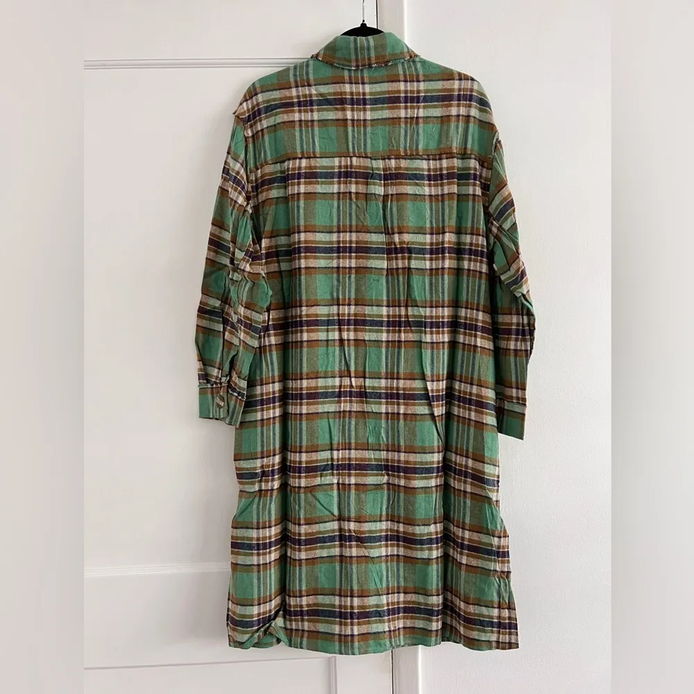 Green Plaid Shirt Dress - Image 4