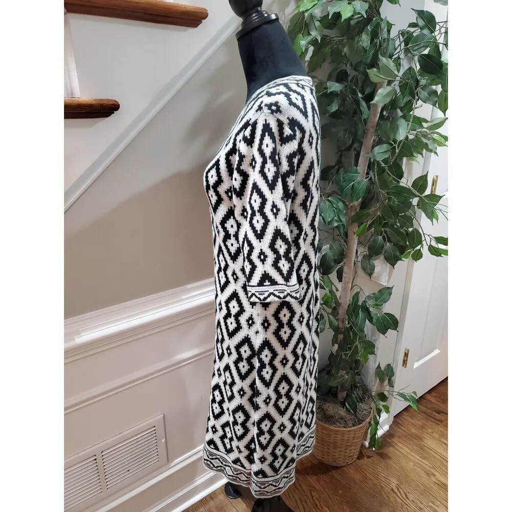 Beige Eci Woman Black & White Sweater Round Neck 3/4 Sleeve Knee Length Dress XL - Image 7