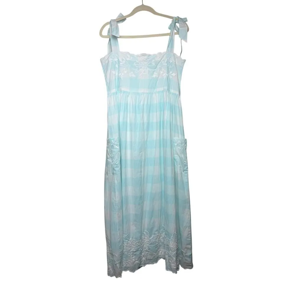 Juliet Dunn Blue Gingham Tie Shoulder Dress NWT Sz. 2 (US 6 - Image 4