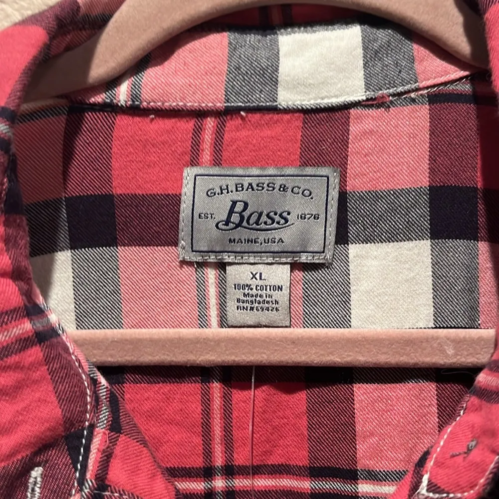 New G.H. Bass Women’s XL Tunic Style Flannel Button Down Shirt Pink Navy Size XL Blue - Image 4