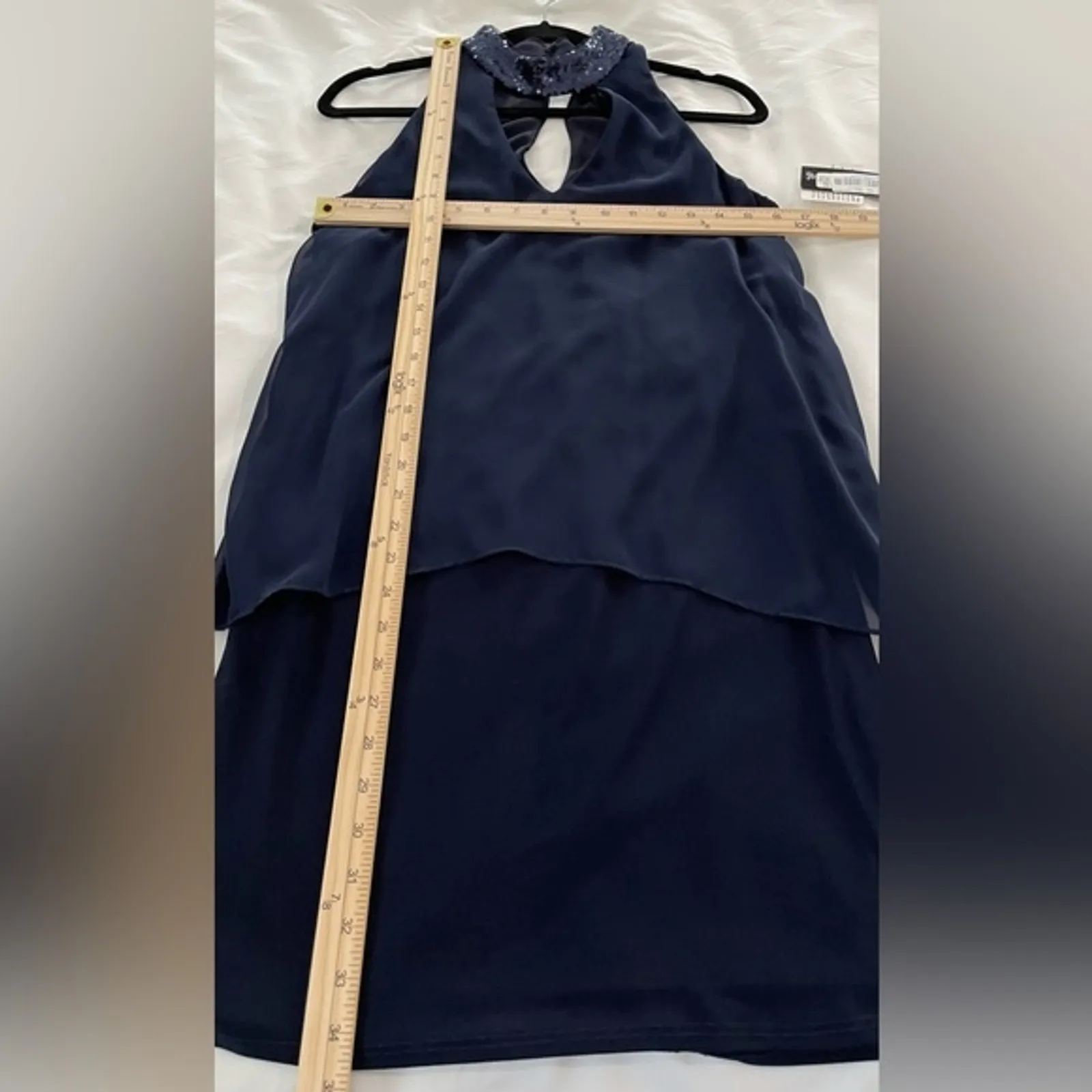 NWT Betsy & Adam Scarf Drape Dress Size 6 Cocktail Navy Blue Sequin Choker - Image 5