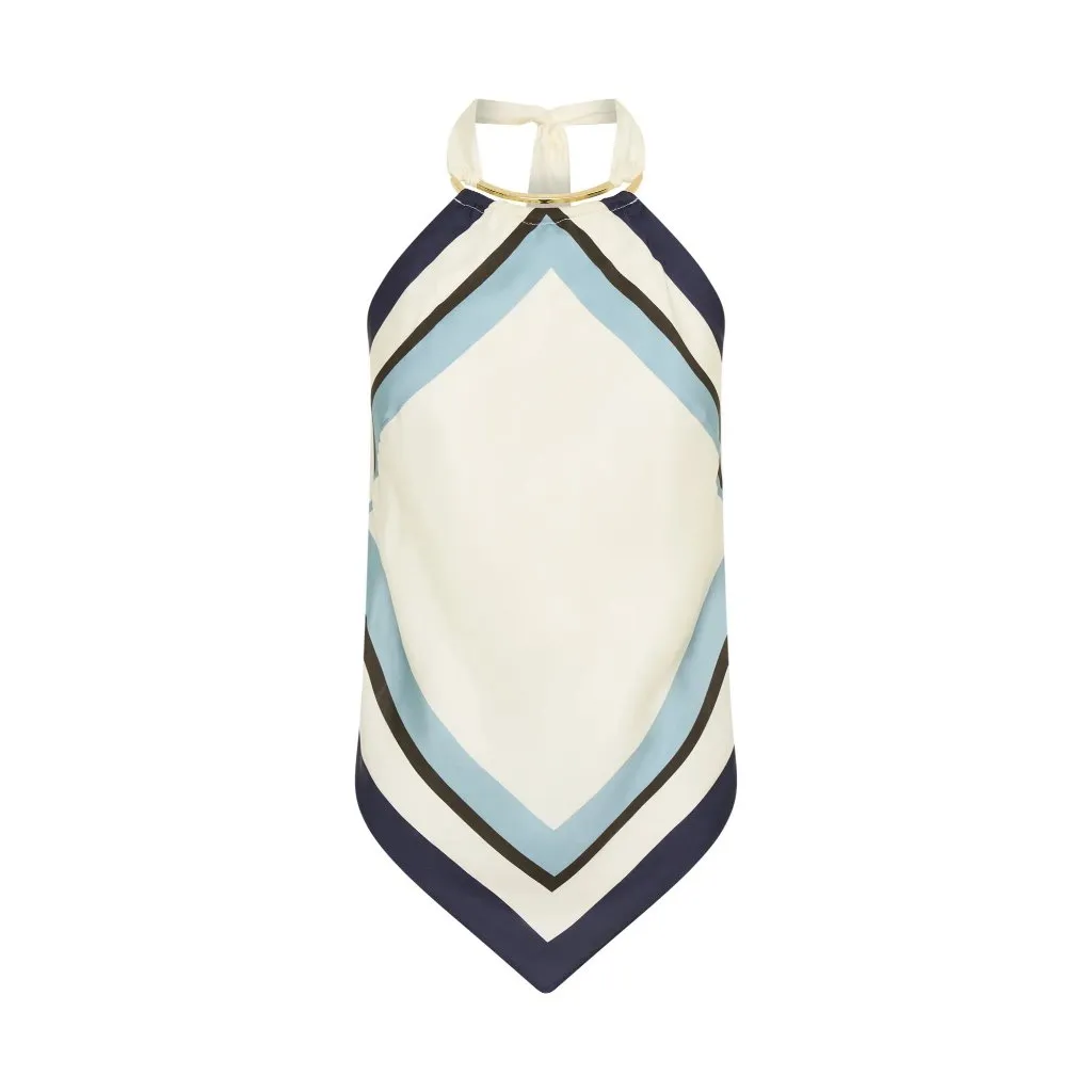 NICHOLAS Skye Halter Gold Neck Piece Top in Athens Scarf Sky White 2 New Womens - Image 11