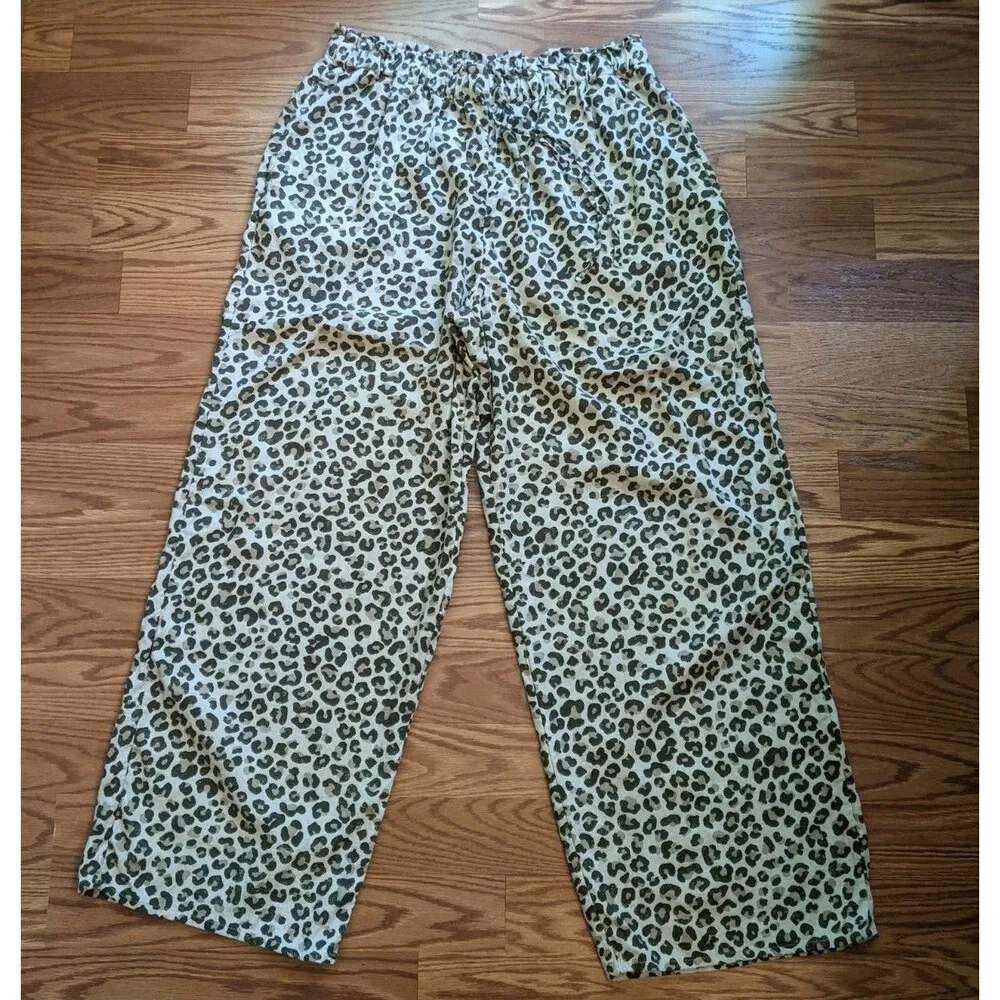 Morgan Taylor Sz L Linen Blend Animal Print Statement Oversized Paperbag Pants Brown Size L - Image 2