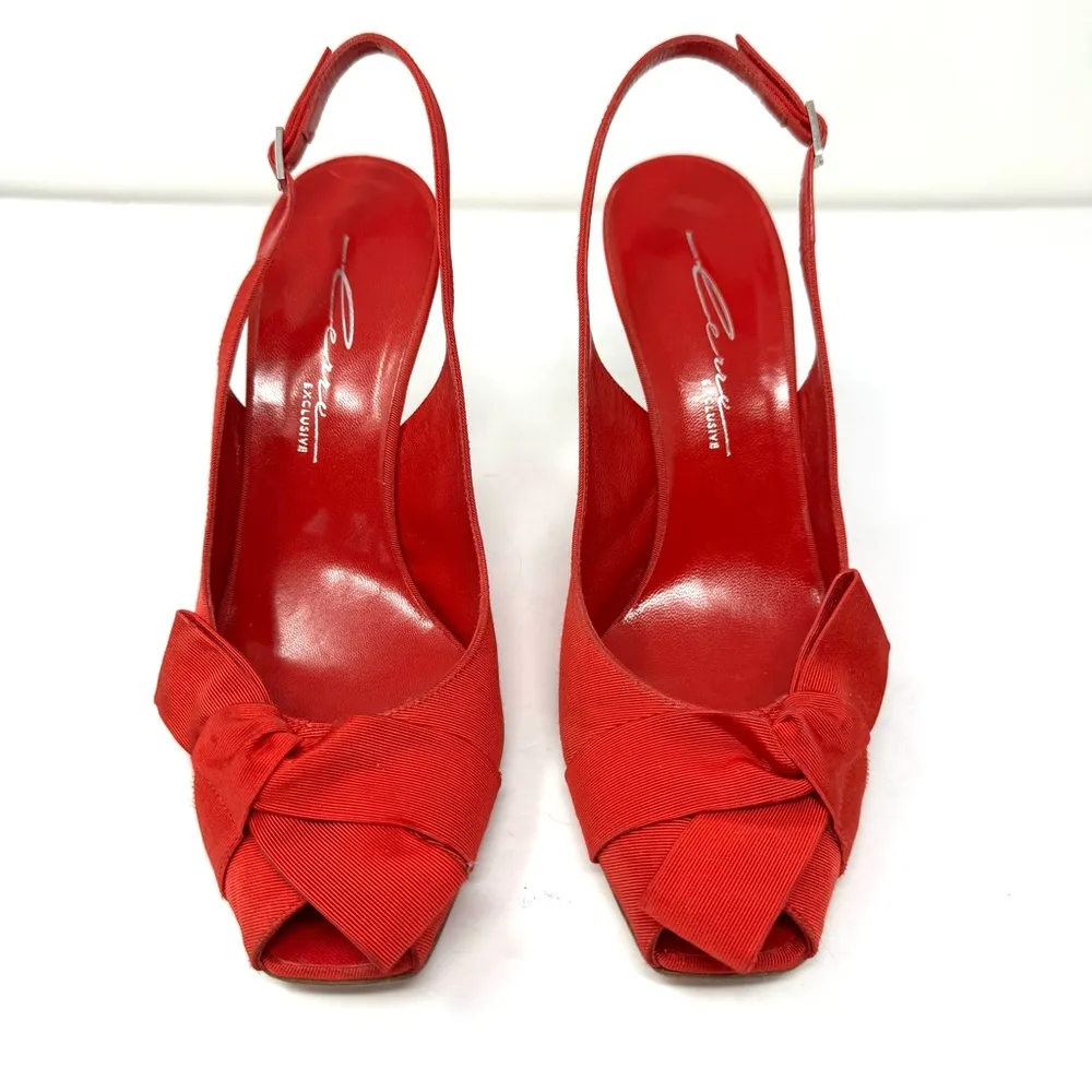LERRE red fabric buckle sling back heels, made in Italy, Size 39 - Image 2