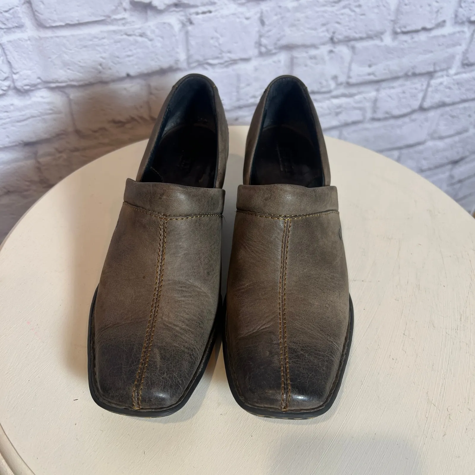 Born Brown Leather Slip On Mule Clog Shoes Women's 7 - Image 2