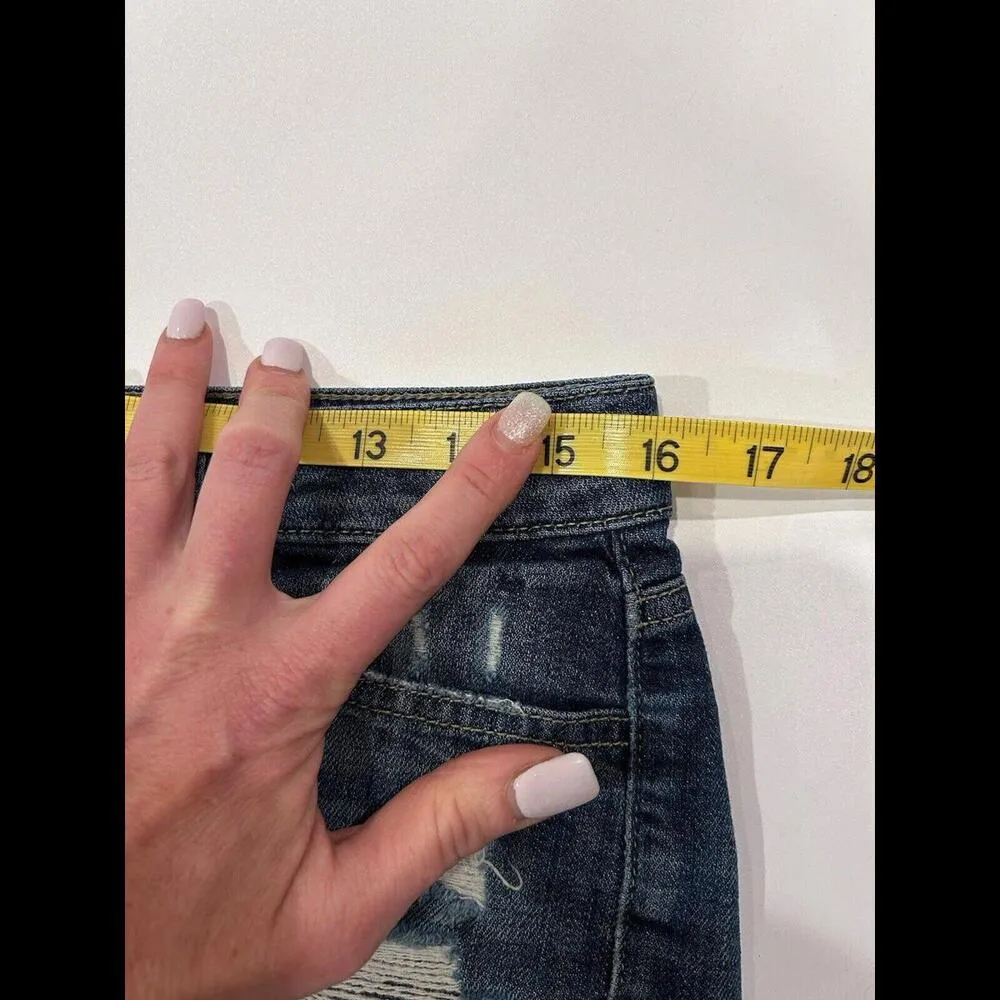 WOMEN'S GUESS CUT OFF DISTRESSED DENIM JEANS SHORTS Dark Blue Sz 26 Stretch Low - Image 7