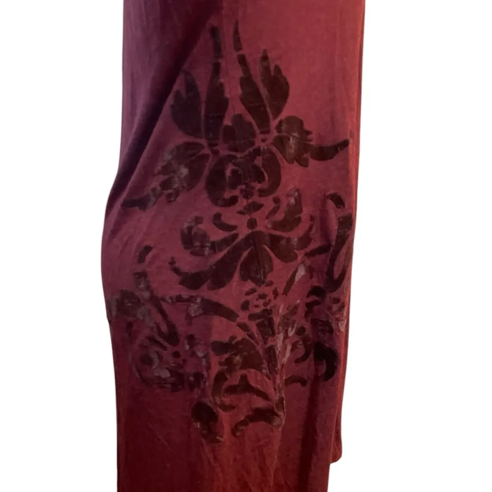 Soft Surroundings Boho Velvet Floral Tunic Or Mini Dress Womens XL Burgundy - Image 4